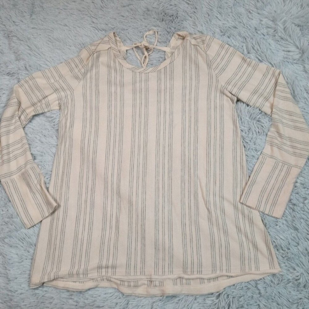Sinuous Womens Shirt Top‎ Biege Medium Stretch Long Sleeve Stripes